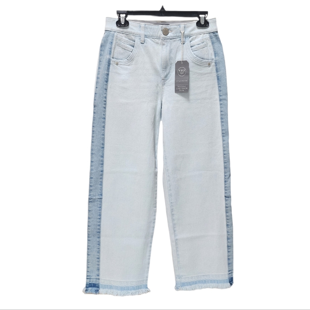 Wit & Wisdom Relaxed Straight Leg Jeans Cropped Fray Hem Skyrise Ab Solution 4